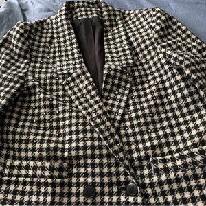 Vtg Stephen Douglas Houndstooth 100% Wool Blazer Rhinestone Embellished Glam L